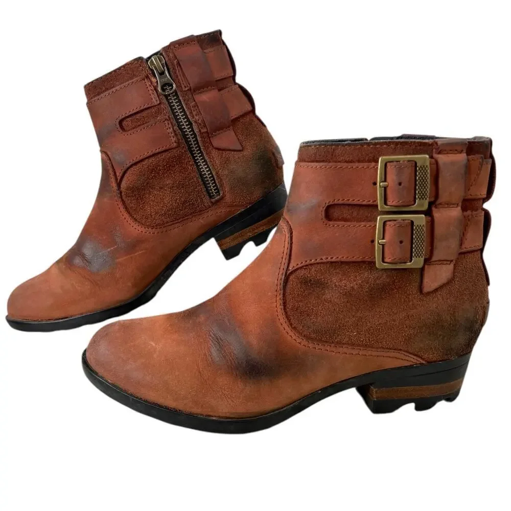 SOREL Lolla Leather Ankle Boots in Brown Women’s 7